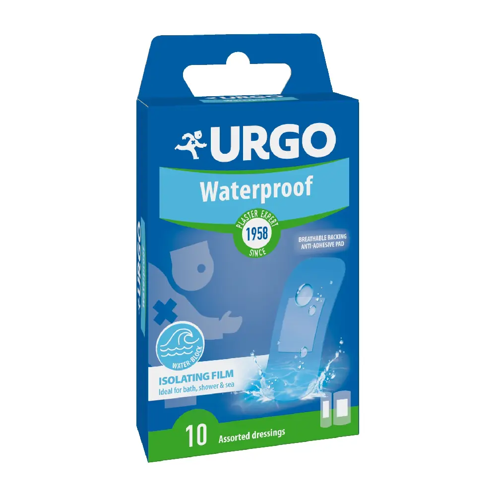 URGO Waterproof, neperšlampamas pleistras, 10 vnt. 2 dydžių