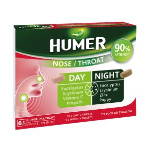 HUMER DAY/NIGHT tabletės nosiai ir gerklei, 15vnt