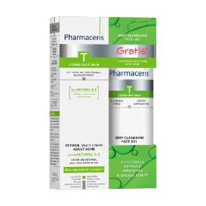 PHARMACERIS T, rinkinys: PURE RETHINOL naktinis kremas, 40ml + PURI SEBOGEL , 190ml