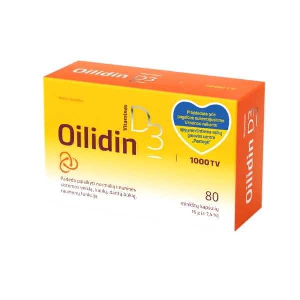 OILIDIN vitaminas D3 1000 TV, 80 minkštų kapsulių