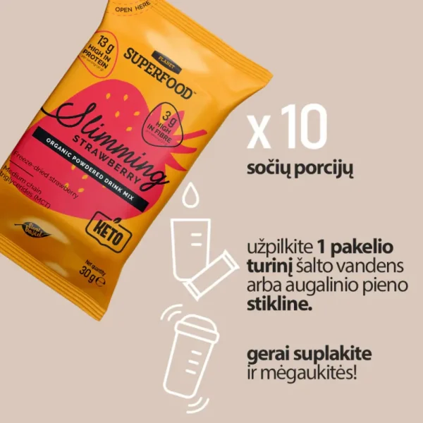 PLANET SUPERFOOD baltyminis kokteilis braškių skonio SLIMMING, 10x30g