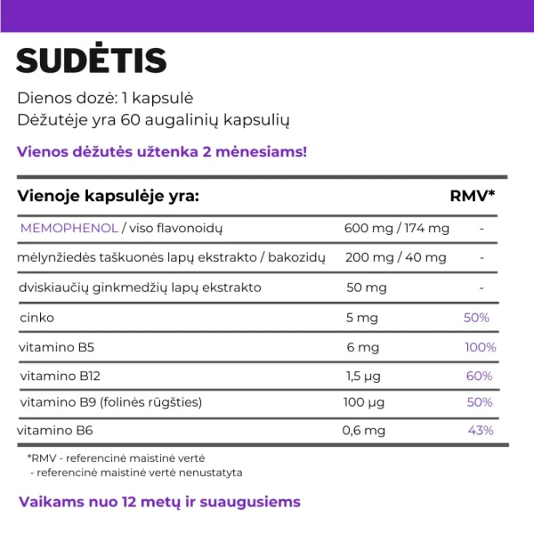 MEMOSTAR Infinite, protinei veiklai ir atminčiai, maisto papildas, 60 kapsulių