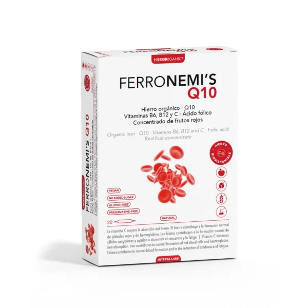 FERRONEMI'S CoQ10, skysta geležis su Q10, maisto papildas, 20 ampulių
