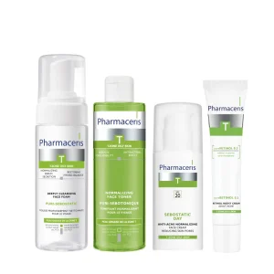 PHARMACERIS T rinkinys, 4 žingsnių programa riebios ir mišrios odos priežiūrai
