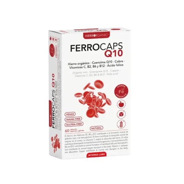 FERROCAPS CoQ10, chelatinė geležis su Q10, maisto papildas, 60 kapsulių