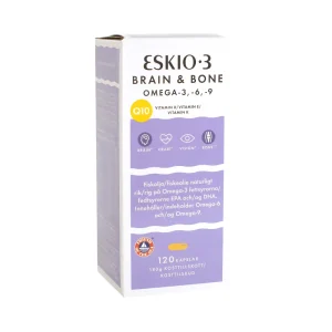 ESKIO-3, žuvų taukai Omega-3,6,9 BRAIN&BONES, maisto papildas, 120 kapsulių