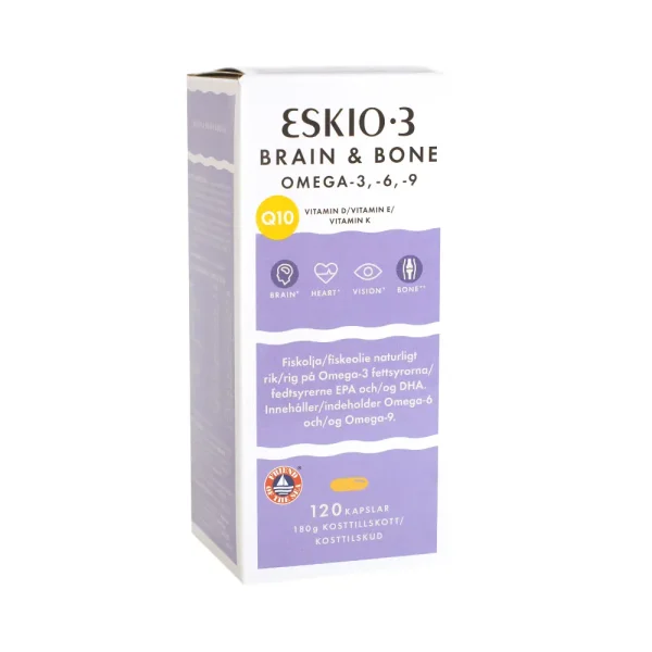 ESKIO-3, žuvų taukai Omega-3,6,9 BRAIN&BONES, maisto papildas, 120 kapsulių