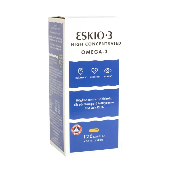 ESKIO-3, žuvų taukai Omega-3 HIGH 65%, maisto papildas, 120 kapsulių