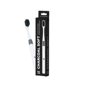 WOOM, minkštas dantų šepetėlis su aktyvinta anglimi CHARCOAL SOFT, 1vnt